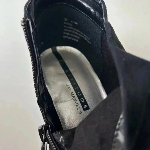 Attitude Jay Manuel Faux Suede Chunky Heel Ankle Boots Black Gold Accent Size 8 - Picture 11 of 16